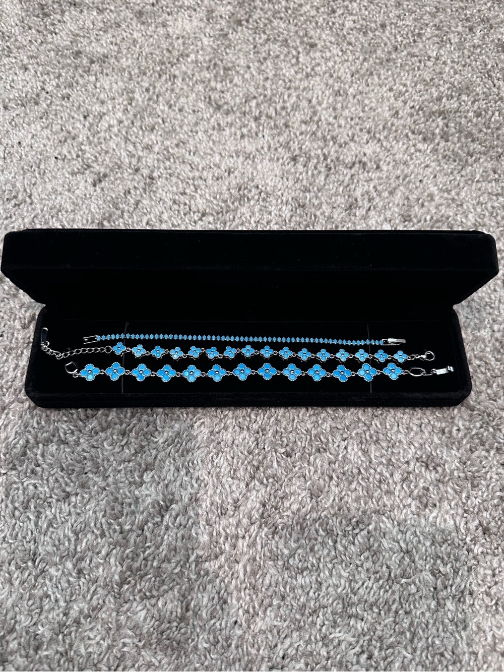 Silver turquoise clover/flower + tennis bracelet stack